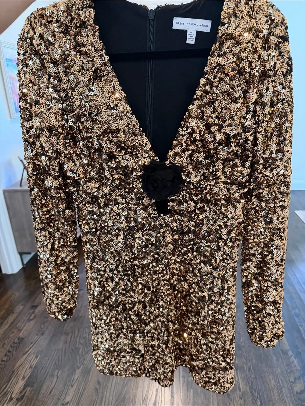 Dress the Population Gold Sequin Long Sleeve V-Neck Mini Dress - Picture 5 of 5